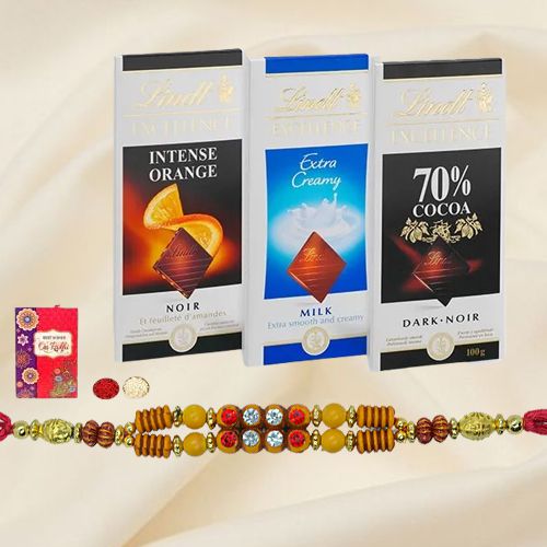 Scrumptious Special Treat of Lindt Chocolate Bars with Rakhi Roli Tilak and Chawal