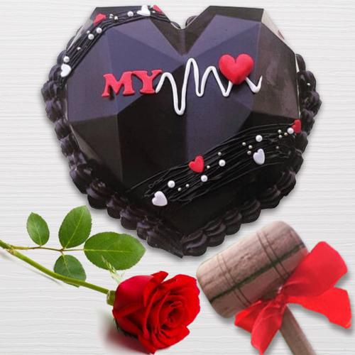 Sumptuous Heart Shape Piata Cake with Single Rose