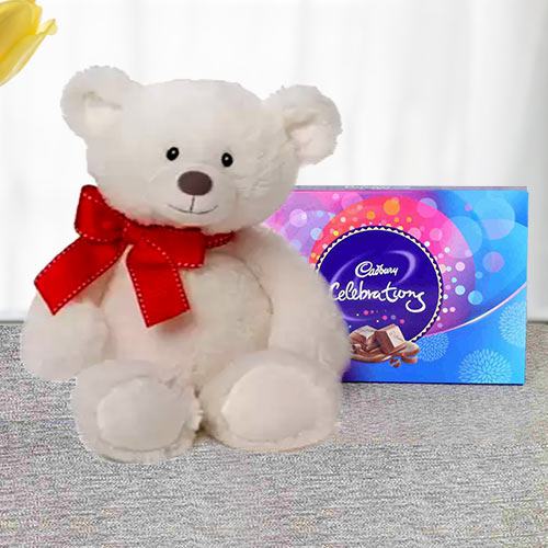 Big White Teddy with Cadbruy Chocolates