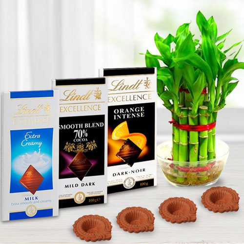 Environment Friendly Diwali Gift of Plant, Lindt Chocolates n Diya