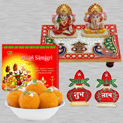 Traditional Diwali Pooja Special Laxmi Ganesh Ji Marble Choki Pooja Sanmgri Boondi Ladoo Subh Labh Sticker