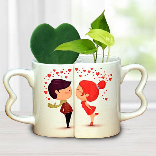 Attractive Couple Personalized Coffee Mug with Hoya Heart n Money Plant