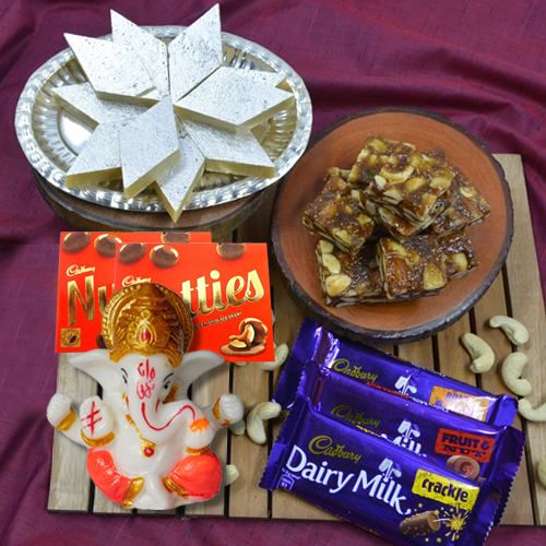 Lovely Ganpati Idol with Cadbury Chocolates n Haldiram Sweets