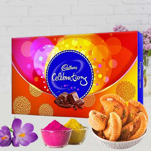 Delightful Haldiram Gujiya n Assorted Cadbury Chocolates for Holi Gift
