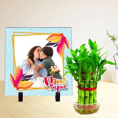 Exclusive Personalized Photo Tile with Lucky Bamboo Plant