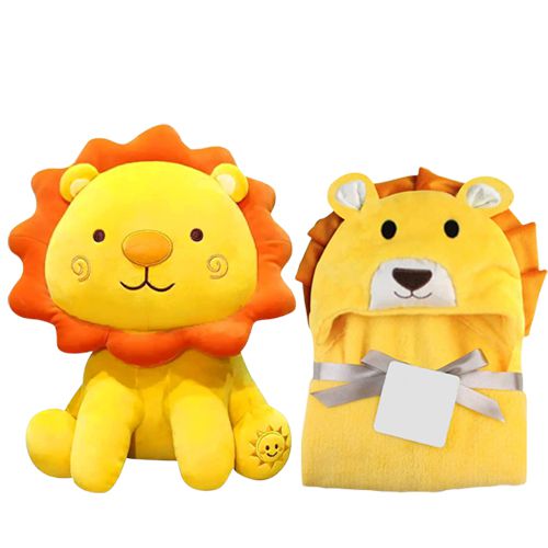 Wonderful Lion Theme Stuffed Toy N Baby Bath Towel Set