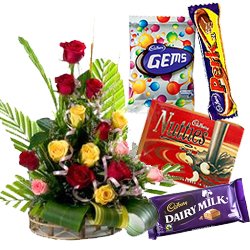 Fabulous Mixed Roses Arrangement with Assorted Cadbury Chocolates
