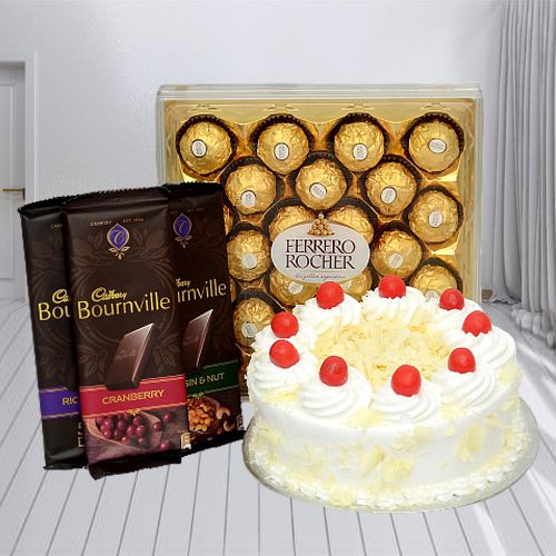 Classic Display of Cake with Bournville and Ferrero Rocher
