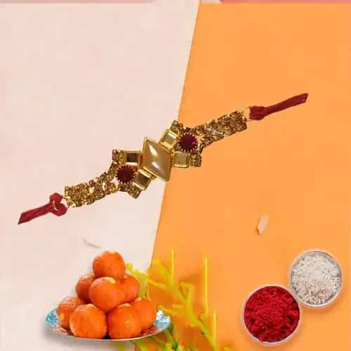 Tasty Pure Ghee Laddoo with Rakhi Roli Tika and Chawal for your Beloved One