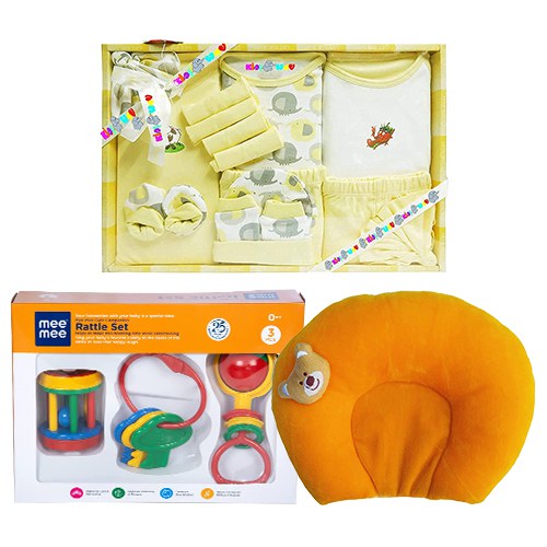 Wonderful Gift of Rattle N Dress Set with Neck Supporting Pillow