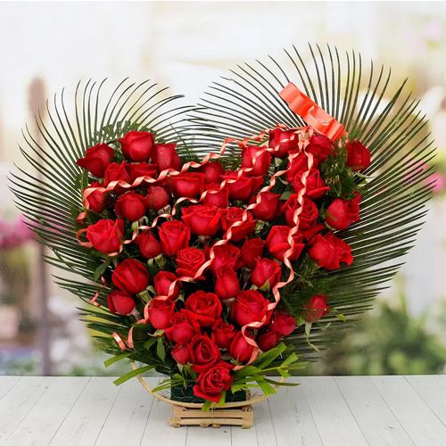 Impressive Red Roses Heart Shape Arrangement