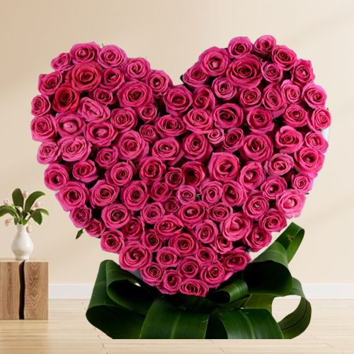 Expressive Heart Shape Pink Perfection Roses Bouquet