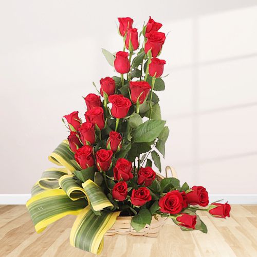 Romantic Basket of Pure Joy Red Roses