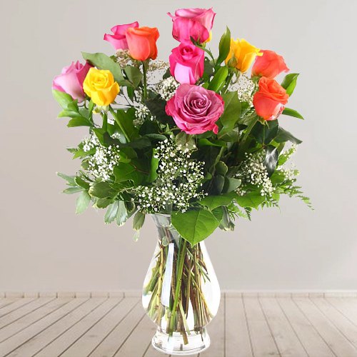 Multicolored Roses in a Vase