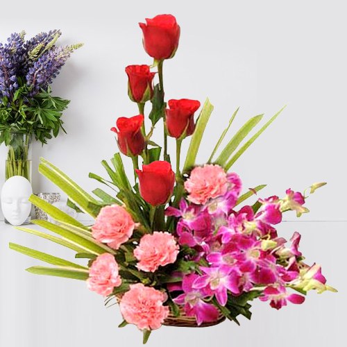 Vibrant Mixed Flowers Basket Arrangement