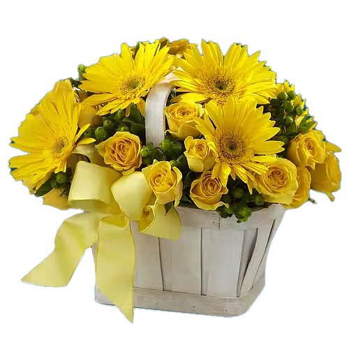 Remarkable Basket of Yellow Roses N Gerberas
