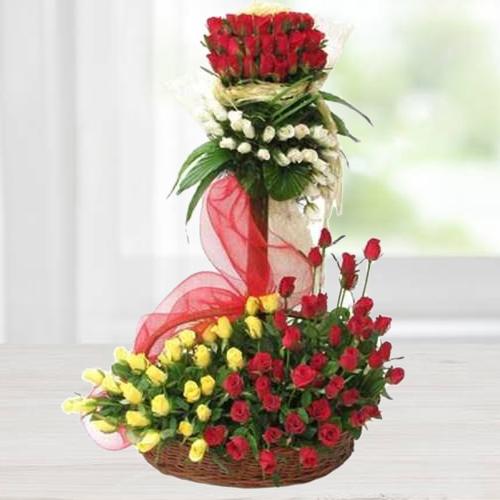 Artfully Arranged Multicolored Red Roses