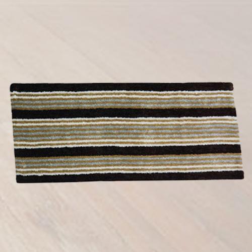 Smart Looking Modern Stripes Microfibre Polyester Shaggy Bedside Runner