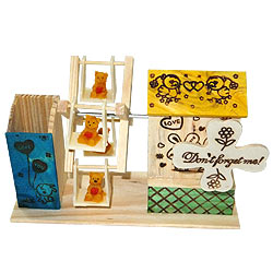 Dynamic Love Wooden Pen Stand with House and Wheel Swing