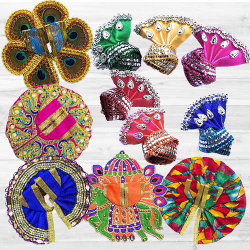 Marvelous Pack of 5 Laddu Gopal Dress with Jewellery Set N 6 Pcs Pagdi