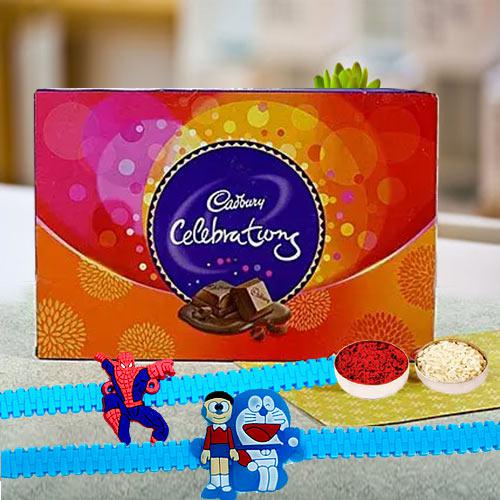 Assorted Cadbury Chocolates with Kids Rakhi Pair