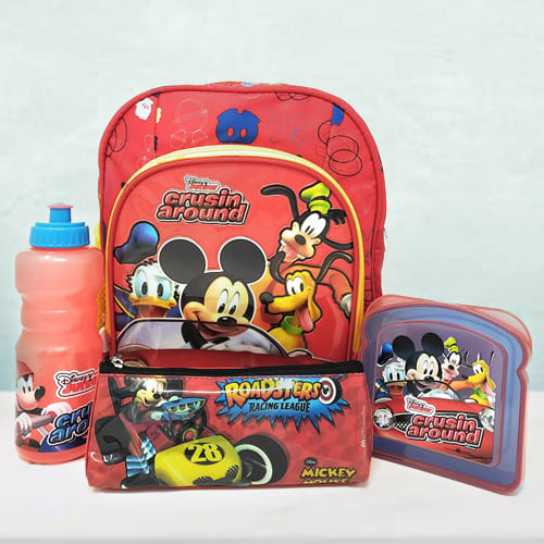 Lovely Mickey Mouse Backpack Lunch Box N Sipper Bottle Combo